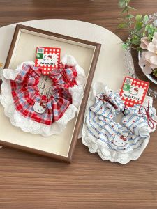 Hello Kitty Korean Style Red Plaid Lace Hair Tie Sweet Girls Hairband Comfortable High Elasticity for Straight Or Curly Hair