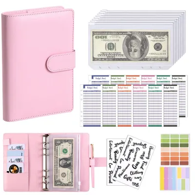 A6 PU หนัง Budget Binder Notebook เงินสดซองชุด Binder กระเป๋าเงิน Budget Saving Bill Organizer