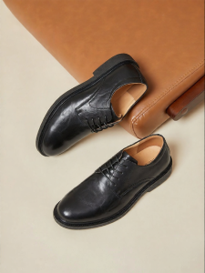 Autumn New Hand-Grained Black Dress Derby Shoes for Business & Wedding Leather