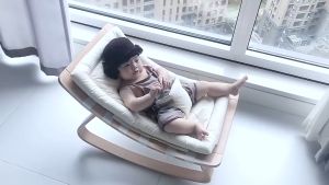 Solid Wood Baby Rocking Chair Newborn Rocker WoodFrame and Rocker Set - Ergonomic Seat Easily Adjustable for Babies 0 to 6 Months - Natural Wood