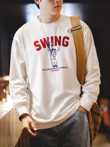 MADEN | American Retro Letter Baseball Print Long Sleeve T-shirt