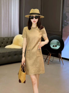 YUFUQING | Korean Style Round Neck Short Sleeve Heavy Embroidery Womens Dress Summer New Loose Waist Cinching Slimming Skirt