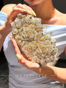 UGALS | Retro Heavy Embroidery Rose Crystal Unique Design Clutch for Evening