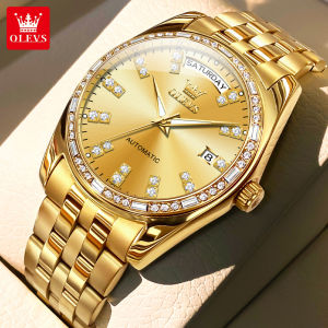 OLEVS watch for men original swiss top grade gold fully automatic relo for men waterproof dual calendar luminous diamond dial design accurate timekeeping Men Mechanical Watch