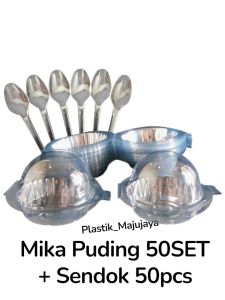 Mika Puding + Sendok Isi 50SET / Wadah Mika Pudding Kue Mochi Mufgin Cake / Cup Puding / wadah Mika Setengah Bola