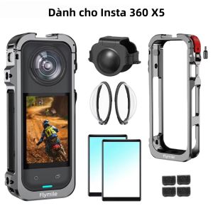 Vỏ Bảo Vệ Bằng Nhôm Có Nắp Ống Kính Silicon Và Đế Lạnh Cho Khung Máy Ảnh Insta360 X5 Phụ Kiện Lồng Thỏ