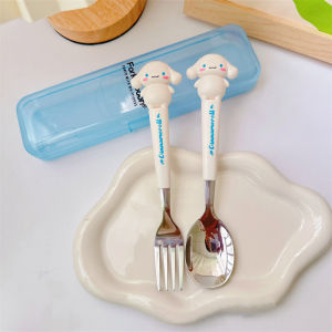 Portable Stainless Steel Fork Spoon Set Cute Doll Shape Childrens Dinnerware Student Meal Kit Home Use Eating Utensils