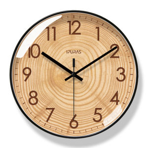 Modern Simple Wall Clock for Living Room New 2025 Wooden Texture Electronic New Chinese Style round Shape Battery Powered Clock