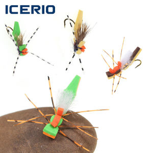 ICERIO #8 Floating Synthetic Fiber Deer Hair Rubber Legs Foam Grasshopper Dry Fly Trout Flies Bass Panfish Fishing Lure Baits