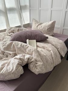 French Vintage Floral Washed Cotton Bedding Set Purple Bed Sheet Cover Duvet Cover Dormitory Three Piece Set Bed Canopy