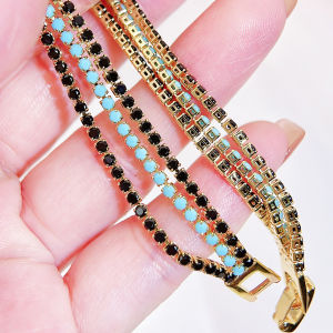 Sequito phong cách thời trang vàng màu vàng trang sức Micro Pave nhỏ màu xanh đen aaaaa Zircon lập phương Chuỗi Vòng Đeo tay lớn bên cổ tay phụ kiện b237