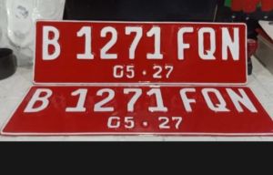flat nomor mobil berlogo timbul sepasang warna merah