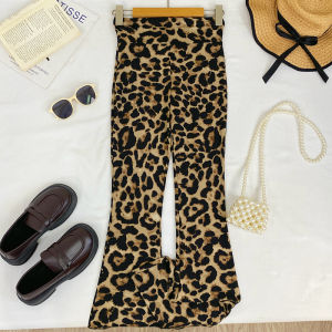 High Waist Wide Leg Pants Womens Casual Print Slimming Flared Trousers Autumn New Style Commute Style Elastic Waistband