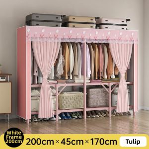 Pink Minimalist Steel Reinforced Fabric Wardrobe