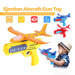 Kids Airplane Toy Throwing Foam Glider Toy Airplane Launcher Toy LED Gun Catapult Shooting Eject Flying Aircraft Toy Outdoor Sport Game Toys Gift
