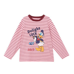 NORNOR Chen DaZhu Long Sleeve Striped T-Shirt for Girls Childrens Top Korean Style Loose Fit Autumn Fashionable Base Shirt