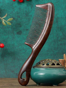 Natural Black Ebony Wood Comb for Women Long Hair Curling Anti-static Home Use Wide Tooth Large Tooth Massage Hair Brush