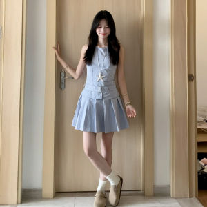 unifittoo | French Style Blue Sleeveless Camisole Dress Small Size Short