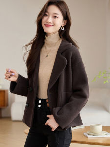 Spring Autumn Womens Thickened Knitted Cardigan Outerwear Fashion Korean Style Long Sleeve Wool Blend Coat Single Button Closure