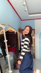 VNECK CROP TOP TALI / ATASAN RAJUT BERKERAH POLO TALI SALUR LENGAN PANJANG