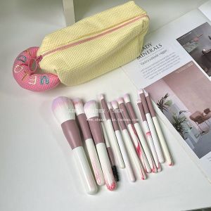 Beginners Pink 12-Piece Makeup Brush Set Portable Detailed Brush Storage Organizer Cute Set Long Handle Beauty Tools for Face