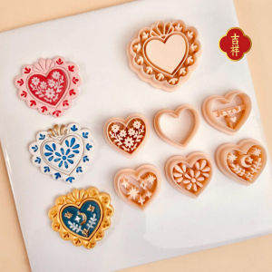 Cute European Pattern Heart Shaped Ear Clip Soft Clay Biscuit Sugar Art Ear Ring Decorative 3D Cutting Mold Baking Tools
