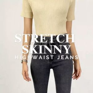 Celana Panjang Kekinian untuk Wanita: 1K Stretch Skinny High Waist Jeans Unfinished Cut