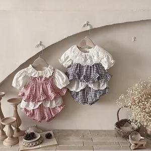 Summer Baby Clothes Set for Girls 3-24M Cute Grid Design Toddler Sleeveless Camisole + Bloomer Thin Ventilate 2PCS Infant Outfit