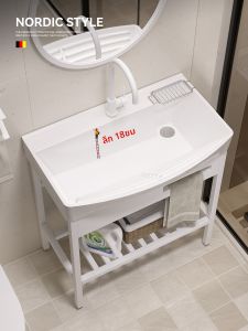 อ่างล้างหน้าแบบตั้งเต็มความจุขนาดใหญ่สำหรับบ้านขนาดเล็กพร้อมแผ่นล้างผ้า ชั้นวางอ่างล้างหน้าสำหรับห้องน้ำ ชั้นวางอ่างล้างหน้าแบบอเนกประสงค์