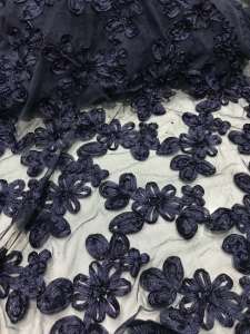 Vải lưới kết hoa 3D màu xanh đen đẹp sang(khổ 1m5)may đầm váy áo kiểu thiết kế thời trang