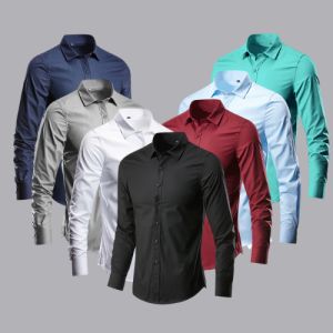 Áo sơ mi nam dài tay màu trơn chất lụa chống nhăn chống xù form Hàn Quốc