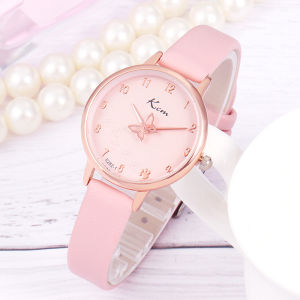 Fashionable Waterproof Electronic Quartz Watch for Students Girls Simple Korean Style Fresh Trendy round Leather Strap Watch