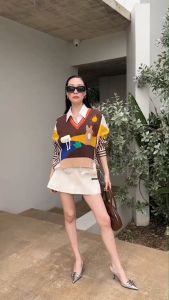 Nizamstore Kemeja Wanita Import – Katun Mix Rajut Premium Fit to LD 130 cm Panjang 55 cm