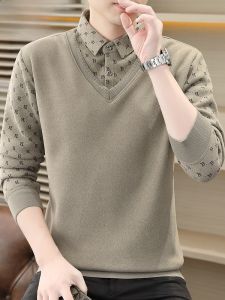 HENGYUANXIANG | Hengyuanxiang Mens Thickened Plush Knitted Sweater Casual Fashion Print Loose Fit Long Sleeve Autumn Winter New Style Shirt Collar