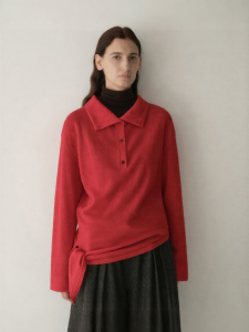 INSIS FEMME | Silk Wool Knotted High Neck Design Knit Top Women