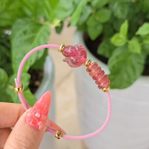 Q1967 Vòng ngũ điếu hồ ly Thạch Anh Dâu Hồng - riêng lô này ko đẹp ko tính tiền phôi đá t.nhiên ngậm khoáng bạc sáng lấp lánh bling bling cực cho mệnh Hoả và Thổ - Phong Thuỷ TUDO