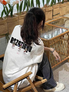 Pure Cotton American Vintage Print Short Sleeves T-Shirt Womens Summer Loose Niche Design Shoulder Tops Trendy T-shirt