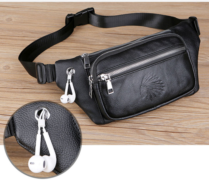 100% Genuine Leather waist bag men and women cowhide fanny pack ultra thin  fitness chest bag Outdoor travel diagonal bag fashion wallet belt bag