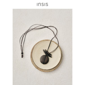 INSIS FEMME | Black Sandalwood Leather Decorated Minimalist Elegant Moon-shaped Pendant Necklace