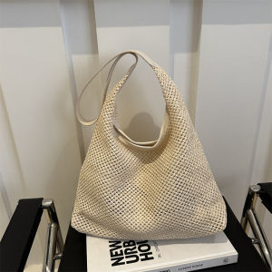 Handwoven Retro Large Capacity Tote Bag Womens Fashionable Straw Basket Bag Single Shoulder Bag Casual Style Pure Color