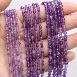 2 3 4mm Natural Stone Faceted Amethyst Bead Loose Spacer Small Beads for Jewelry Making DIY Necklace Bracelet Accessory 15" Inch