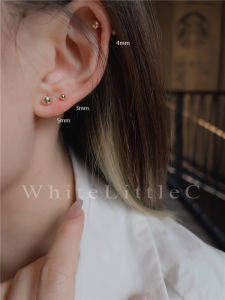 ต่างหูทอง 14K ทรงกลม 2 หัว ใส่ได้ตลอด 24 ชั่วโมง ใส่ไปทำงานได้ ต่างหูแบบหัวเข็มขัด หูสั้น หูยาว ต่างหูแบบหัวเข็มขัด