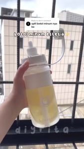 Hayylife Botol Minum Transparan Bahan Jerami Dengan Tali Bahan PP Isi 600 ML Kapasitas Sedang BPA Free Anti Slip Anti Bocor HL-AAB765