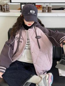 Girl Thick Baseball Uniform Autumn and Winter Girls Winter Clothes Lightweight Cotton Coat the Big Kids Winter Cotton Padded Outwear Hooded Fashion