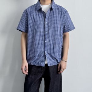 Retro Blue Pure Cotton Summer Shirt
