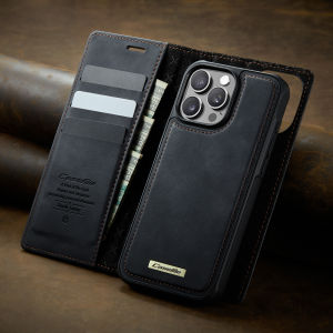 Detachable Wallet iPhone 13 14 15 16 Pro Max Magnetic Case Leather Flip Cover Card Holder Stand iPhone 14 15 16 Plus Casing Full Body Shockproof Protective Case with Anti-Slip Grip