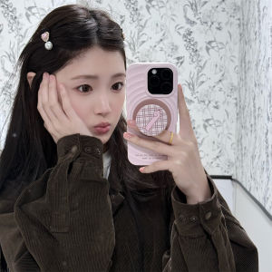 เคสโทรศัพท์แบบมีขาตั้งดูดซับแม่เหล็กลายสก็อตสีชมพูสำหรับ Apple 16Promax 15 รุ่นใหม่ 14Pro 13 ป้องกันการตกหล่น