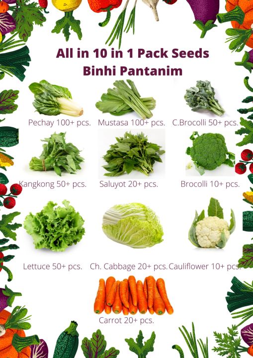all in! 10 in 1 pack seeds binhi pantanim pechay mustasa C.Brocolli