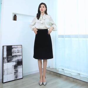 Cosuits Women Work Wear High Waisted Midi Length Formal Office Stretchable Office Ladies Black Skirt with Inner Pant Plus Size S-3XL