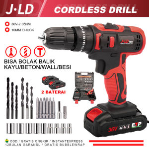 JLD Mesin Bor Baterai Cas Komplit 36VF Bor impact 10mm Nesin Bor Tangan Bor Listrik Murah Bor Cordless Dual Speed Bor Bolak Balik/Beton Besi Bor kayu/Bisa COD